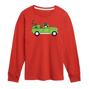 Boys' - Instant Message - St. Patrick's Day Leprechaun Truck Delivering Luck Long Sleeve Graphic T-Shirt - 1 of 4