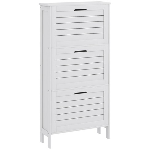 Modern Entryway White Shoe Storage Narrow Shoe Cabinet with 2 Flip Doors &  1 Drawer