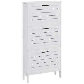 HOMCOM Narrow Shoe Storage Cabinet for Entryway with 3 Flip Drawers, Slim Shoe Rack Organizer with Louvered Doors for 6 Pairs of Shoes, White