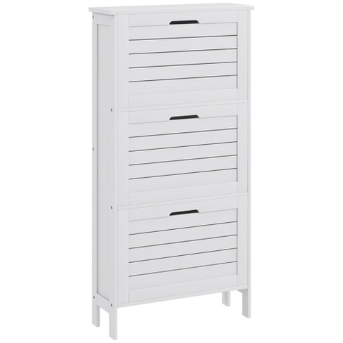 Homcom Narrow Shoe Storage Cabinet For Entryway With 3 Flip Drawers, Slim Shoe  Rack Organizer With Louvered Doors For 6 Pairs Of Shoes, White : Target