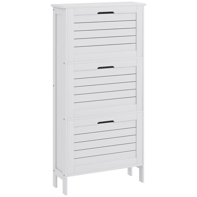 HOMCOM Narrow Shoe Storage Cabinet for Entryway with 3 Flip Drawers, Slim Shoe Rack Organizer with Louvered Doors for 6 Pairs of Shoes, White, 1 of 7