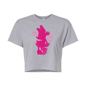 Women's - Disney - Minnie Hearts Ink Wash Cropped Graphic T-Shirt - 1 of 4