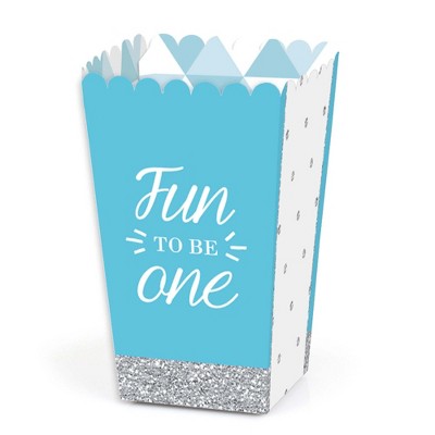 Big Dot of Happiness 1st Birthday Boy - Fun to be One - First Birthday Party Favor Popcorn Treat Boxes - Set of 12