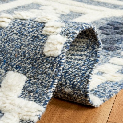 Blue and Ivory Hand-Knotted Wool Shag Rug, 8' x 10'
