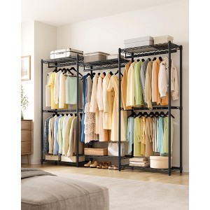 SONGMICS Garment Rack, Heavy-Duty Clothes Rack, Portable Closet Rack, 86.4-Inch Wide Clothing Rack with Adjustable Mesh Shelves, Ink Black - 1 of 4
