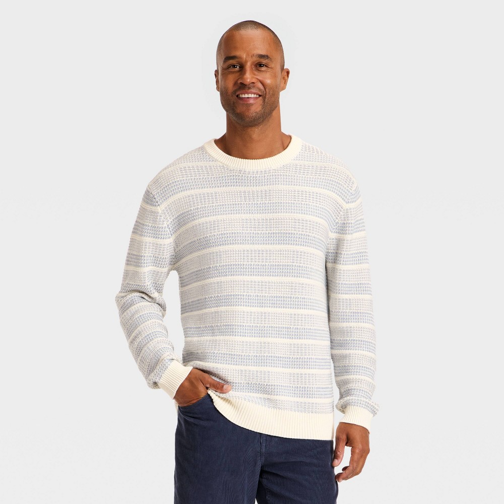 Men's Big & Tall Textured Crewneck Sweater - Goodfellow & Co™ Cream/Blue Striped XXLT