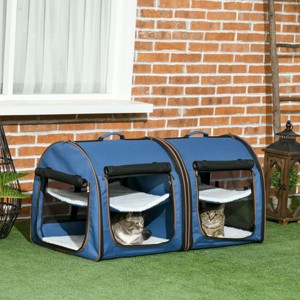 LAOTIES 39" Portable Double Pet Carrier,Soft-Sided Travel Crate with Divider,Mesh Windows,Cushions And Storage Bag,Foldable And Breathable - 1 of 4