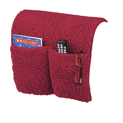 Collections Etc Fleece Couch/Chair Armrest Cover with Storage Pockets Burgundy