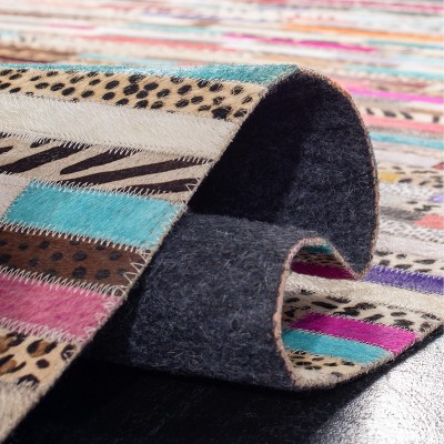 Hand-Knotted Geometric Blue Cowhide Area Rug 4' x 6'