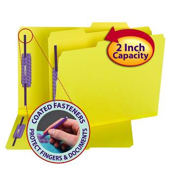 Smead Pressboard Fastener File Folder with SafeSHIELD Fasteners, 2 Fasteners, 1/3-Cut Tab, 2" Expansion, Letter Size, Yellow, 25 per Box (14939)