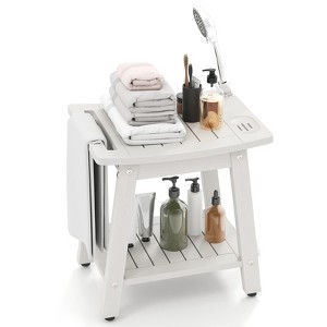 Costway Shower Bench Seat HIPS Shower Stool w/Handle Shower Head & Soap Holder - 1 of 4