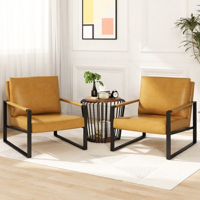 Hooseng Modern Accent Chair Set of 2, Armchairs with PU Leather Upholstery, Single Upholstered Sofa Chair, Ergonomic Lounge Living Room Chair for 2