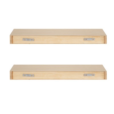 Natural Light Brown Wooden Floating Accent Shelves, Set of 2