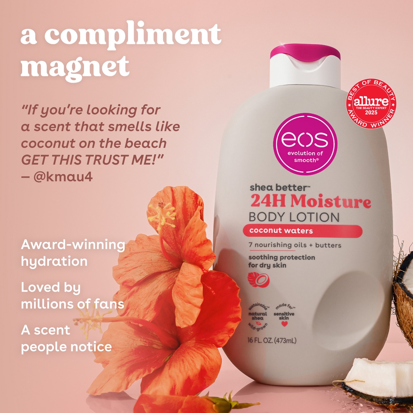 Увлажняющий лосьон для тела eos Shea Better 24H, Coconut Waters, 16 fl oz — фото 5