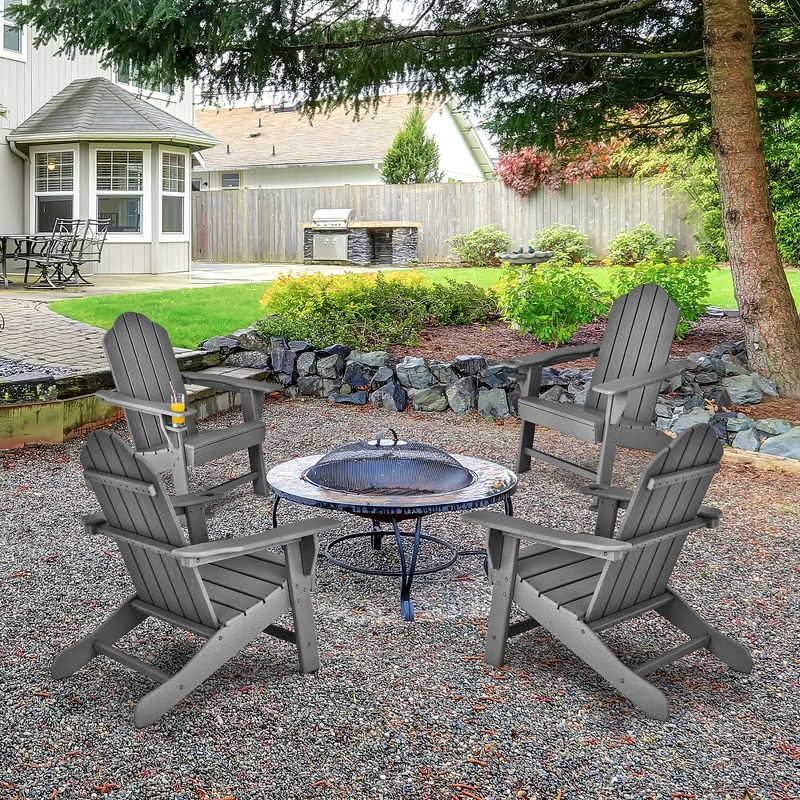 Costway 2PCS Patio Adirondack Chair Weather Resistant Garden Deck W/Cup Holder White\Black\Grey\Turquoise, 3 of 9