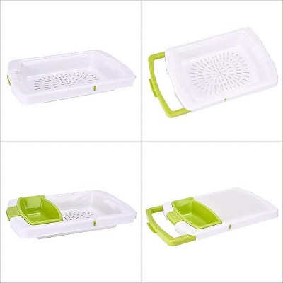 Green Collapsible Plastic Cutting Board with Colander and Basket