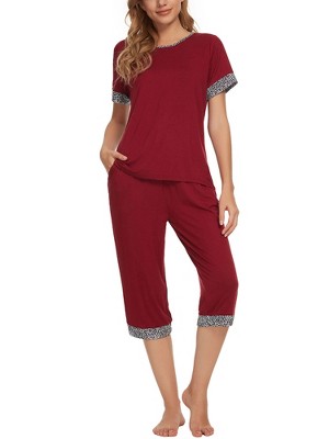 INSPIRE CHIC Womens Round Neck Pajama Set with Capri Pants Casual Lounge Sleepwear