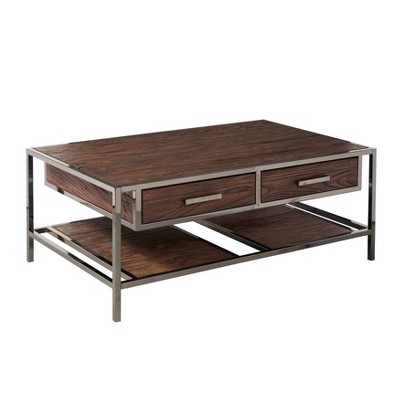 Modern 2 Drawer Coffee Table Brown/Silver - HomeFare