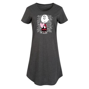 Women's Peanuts Charlie Brown Xoxo Graphic T-shirt Dress - Heather Charcoal - Small - 1 of 4