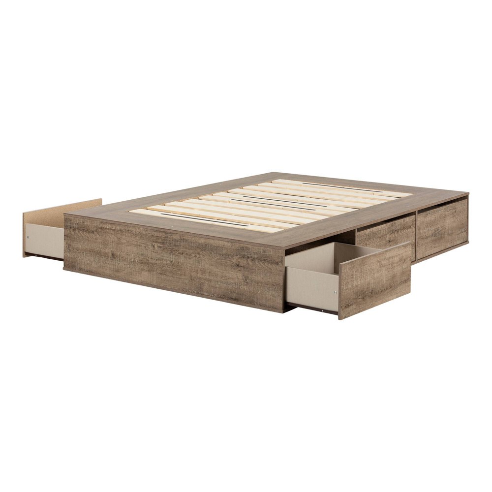 Photos - Bed Frame Queen Fusion 6 Drawer Platform Kids' Bed Weathered Oak - South Shore