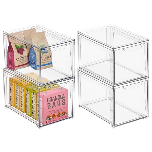 mDesign Stackable Kitchen Storage Bin Box with Pull-Out Drawer - Clear