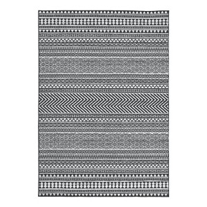 2 x 6 ft Polyester Black Rectangular Dining Room Laundry Bathroom Kitchen Geometric Stripped Print Modern Machine Washable Runner Rug - 1 of 4