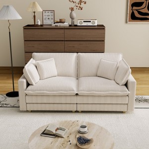 Loveseat/3-seat Sectional Sofa Features a Deep Seat 4 Pillows Corduroy Serpentine Springs Solid Wood Frame Removable Footstool for Living Rooms - 1 of 4