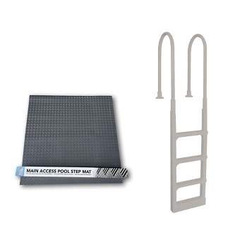 Main Access Large 36 x 36 Inch Pool Step Ladder Guard Mat with ProSeries 54 Inch Adjustable In Pool Above Ground Swimming Pool Ladder