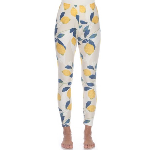 Women s Super Soft Tropical Printed Leggings Beige Lemon One Size Fits Most White Mark