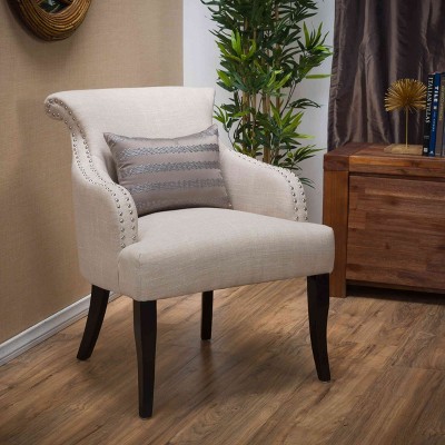 CAVINAS Faux Leather Accent Chair with Mid-Height Backrest and Birch Wood Legs,Upholstered Living Room Chairs,Reading Chairs for Living Room