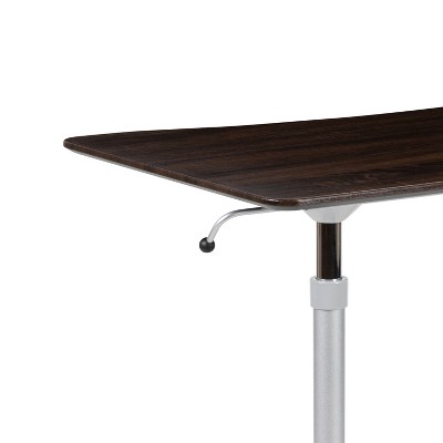 Adjustable Dark Wood Grain Sit/Stand Mobile Desk with Keyboard Tray