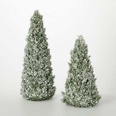 Sullivans Artificial White Berry Frosted Christmas Tree Set of 2  Indoor Christmas DÃƒÂ©cor
