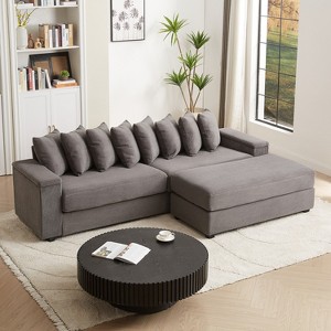 GDFStudio Macaulay Modern Wood and Corduroy Upholstered L-Shaped 3-Seat Sectional Sofa with 8 Pillows and 2 Armrest Storage - 1 of 4