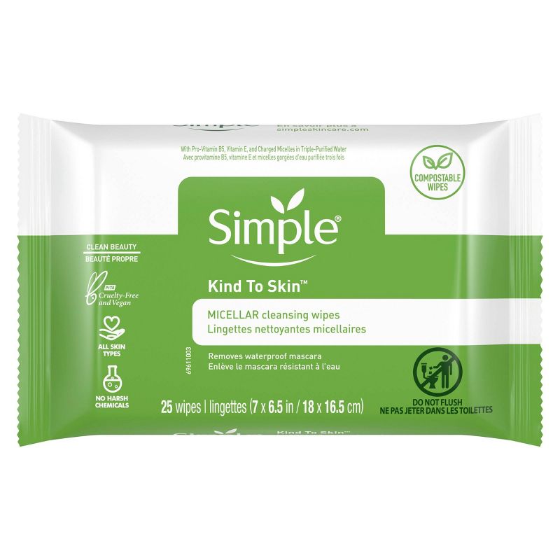 Unscented Simple Kind to Skin Micellar Makeup Remover Wipes - 25ct, 3 of 12