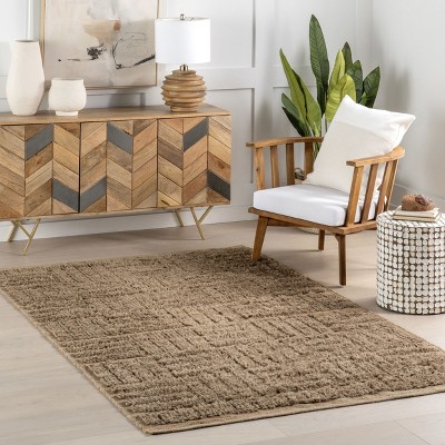 Handmade Beige Jute Geometric Rectangular Rug, 4' x 6'