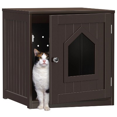 LunaLulinlk brown 20-inch pet house with hidden litter box fence and medium-density fiberboard side table