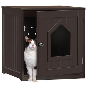 LunaLulinlk brown 20-inch pet house with hidden litter box fence and medium-density fiberboard side table - 1 of 4