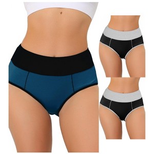 Allegra K Women's High Waist Tummy Control Color-Block Briefs 3 Packs - 1 of 4