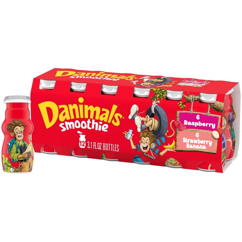 Danimals Strawberry Banana &#38; Raspberry Kids&#39; Smoothies - 12ct/3.1 fl oz Bottles, 1 of 11