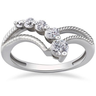 Pompeii3 1/2 ct Graduated Diamond Journey Right Hand Ring 10K White Gold