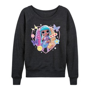 Women's - LOL Surprise! - Candylicious, Butterflies, & Hearts Lightweight French Terry Wide Neck Long Sleeve Shirt - 1 of 4