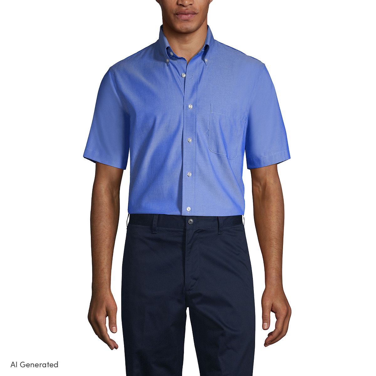 Lands' End School Uniform Men's Short Sleeve No Iron Pinpoint Dress Shirt - thumbnail 7