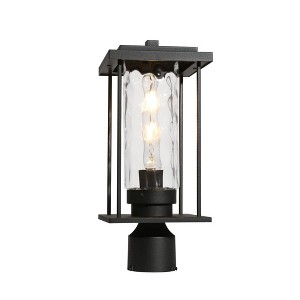 LNC 15.7" Cage Farmhouse Outdoor Post Uplight Lamps Matte Black: Weather-Resistant, Textured Glass, Electric - 1 of 4