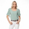 Anna-Kaci Women's Short Puff Sleeve Blouse with Scoop Neckline and Tie Cuff Detail for a Feminine Everyday Look - 3 of 4