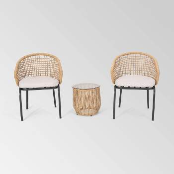 Arias 3pc Wicker Chat Set - Light Brown/Beige - Christopher Knight Home
