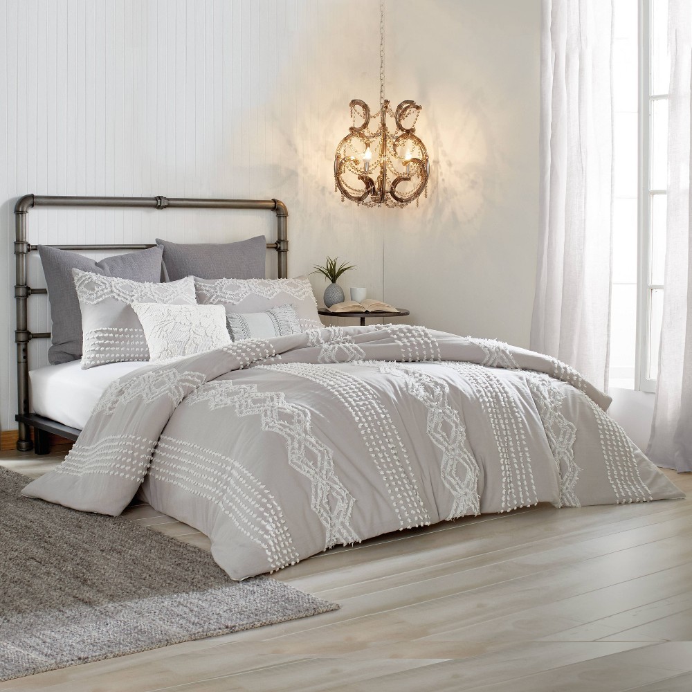 Photos - Bed Linen Peri Home Full/Queen Cut Geo Duvet Cover Gray: Cotton Jacquard, Lightweigh