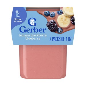 Gerber Baby Food Stage 2 Banana Blackberry Blueberry Puree Tub - 4oz/2ct - 1 of 4