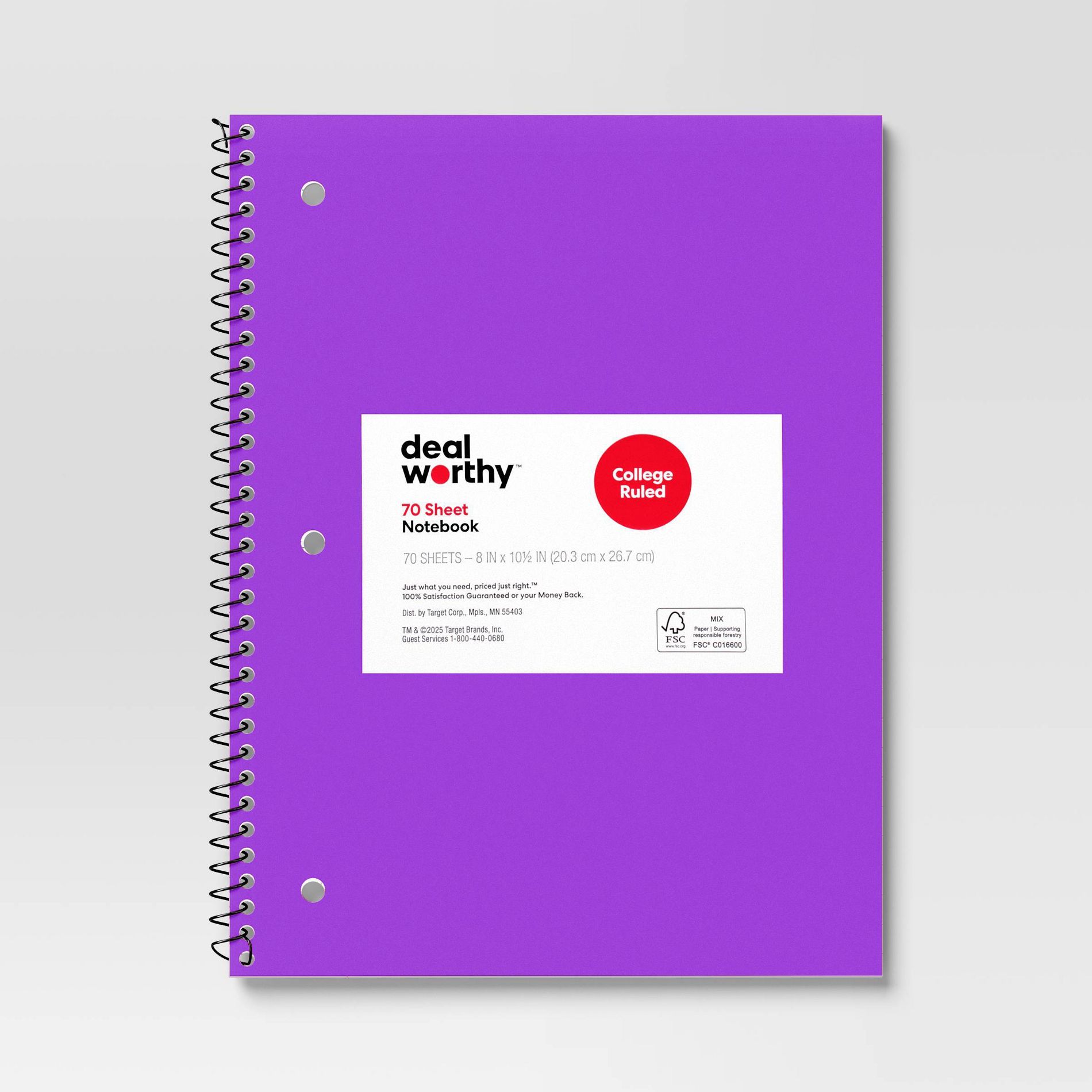 Subject Spiral Notebook College Ruled Purple - Dealworthy™