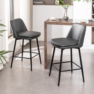 PAGED Modern Swivel Bar Stools Set of 2 PU Leather Counter Height Bar Stools with Back and Metal Legs for Dining Room - 1 of 4