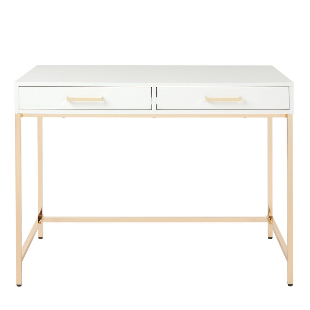 Photos - Office Desk Alios Desk White/Gold - OSP Home Furnishings: Modern Office Furniture, MDF Metal Frame, 2 Drawers